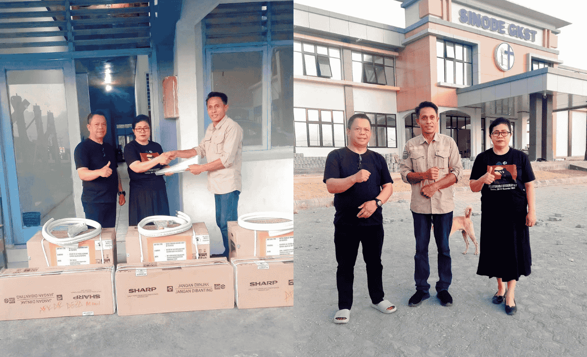 Penyerahan Bantuan untuk Kantor Sinode GKST Kolonodale Pengurus Sinode GKST Kolonodale menerima bantuan tiga unit AC dari anggota DPRD Morut.